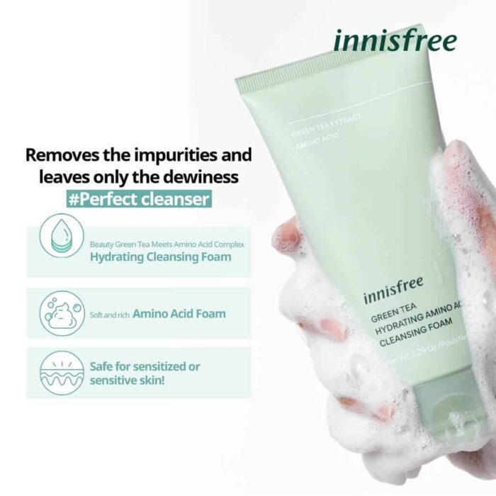Innisfree Green Tea Hydrating Amino Acid Cleansing Foam 2 INNISFREE Green Tea Hydrating Amino Acid Cleansing Foam